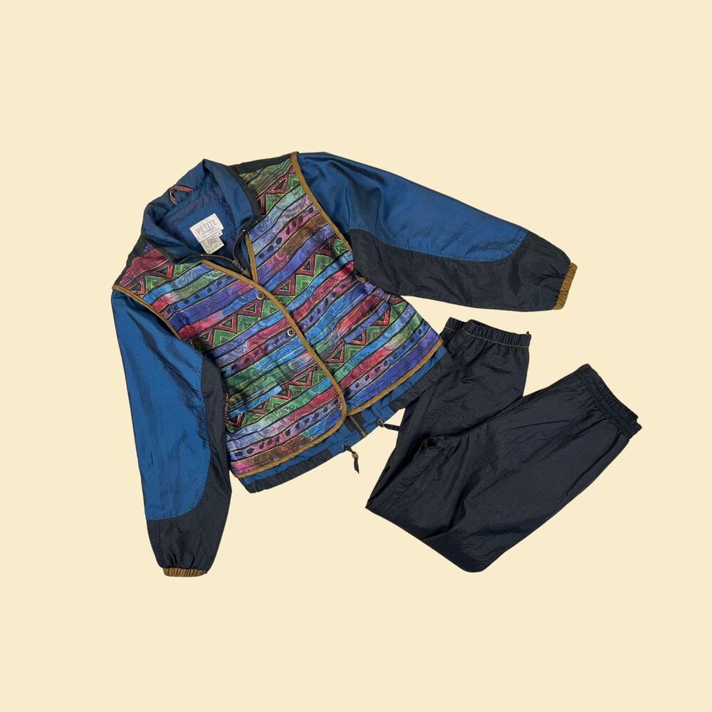 80s/90s S blue tracksuit set, vintage abstract set by Petite Sophisticate